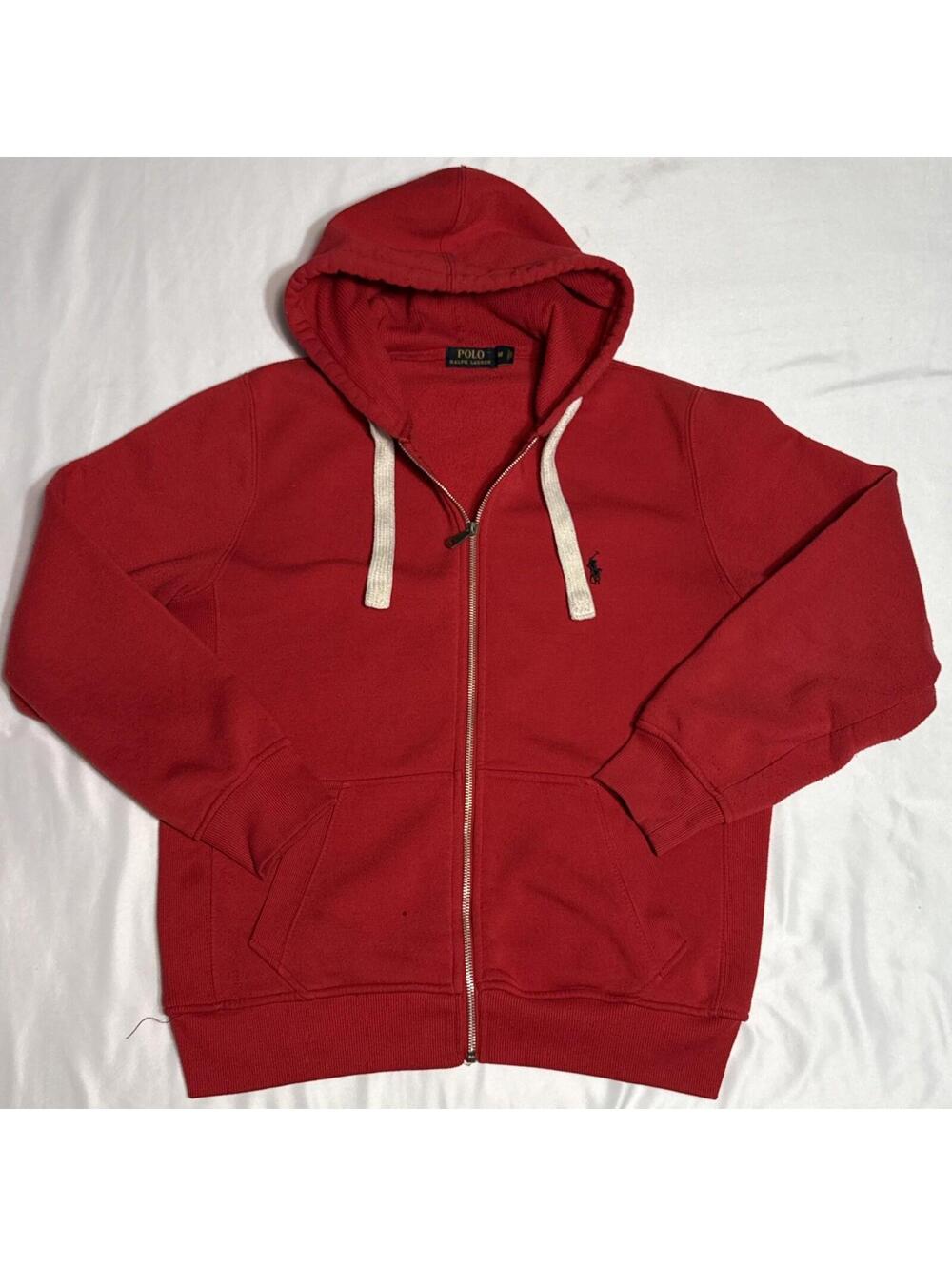 Polo Ralph Lauren Men’s Medium Red Forza Hoodie Chunky Drawstring READ